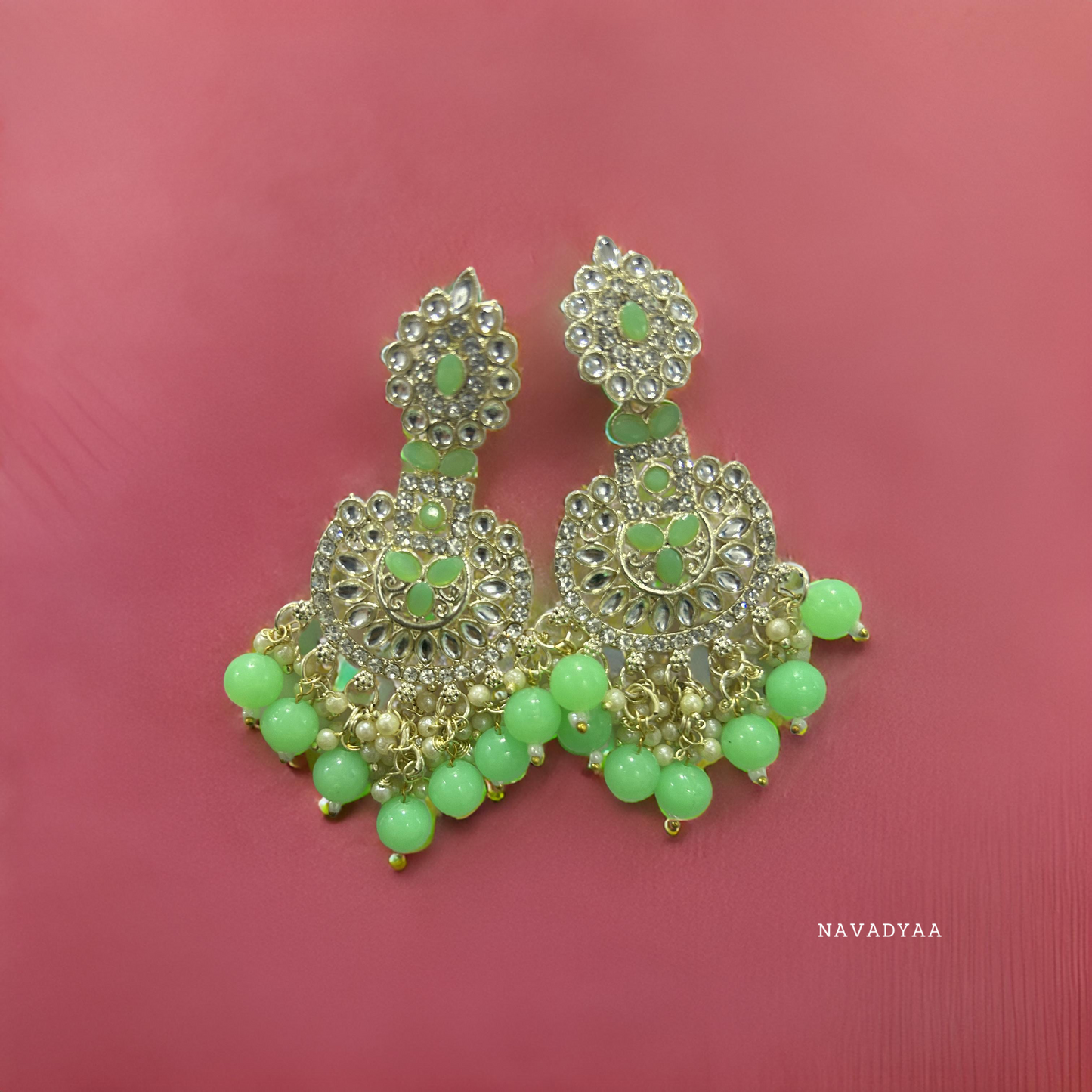 Green Kundan & Moti Jhumka  E001