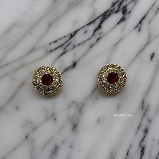 Red & White AD Stone Stud Earrings,  E0023