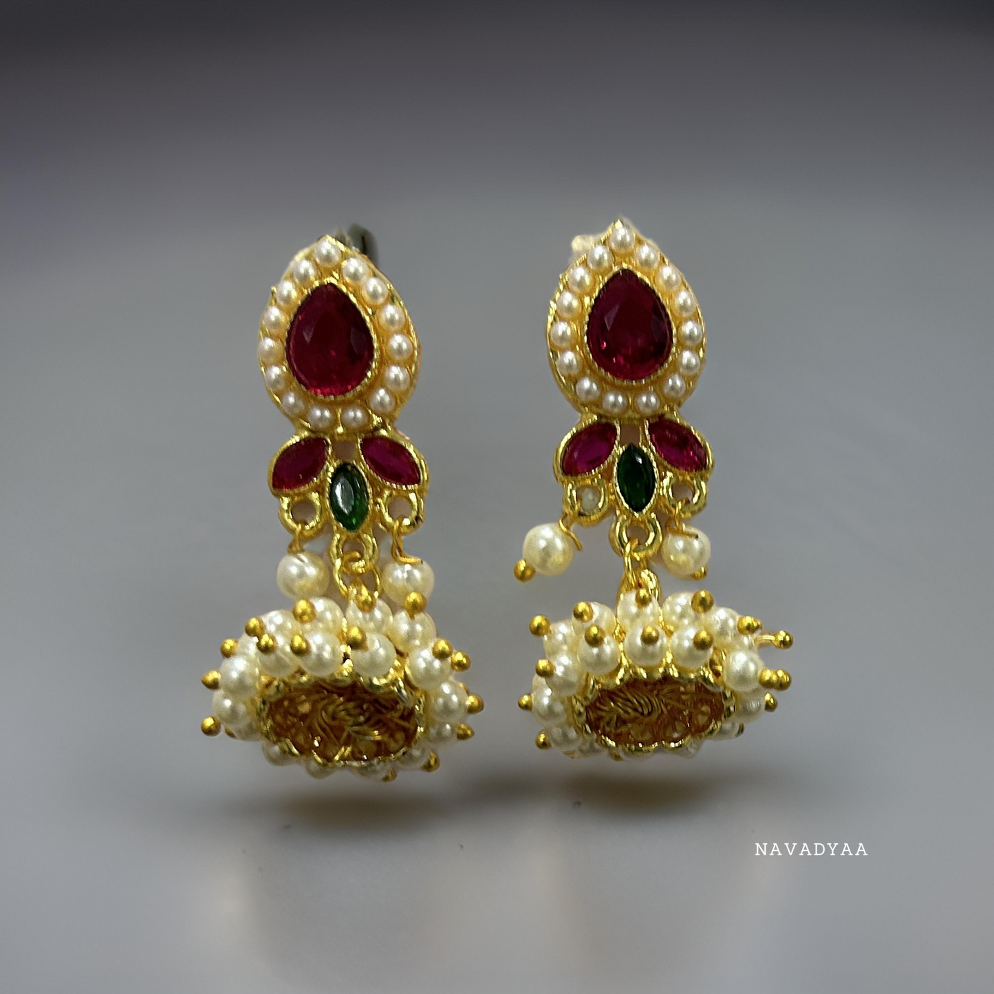 Traditional Petal, Pink, White& Green Moti Jhumka, E0029