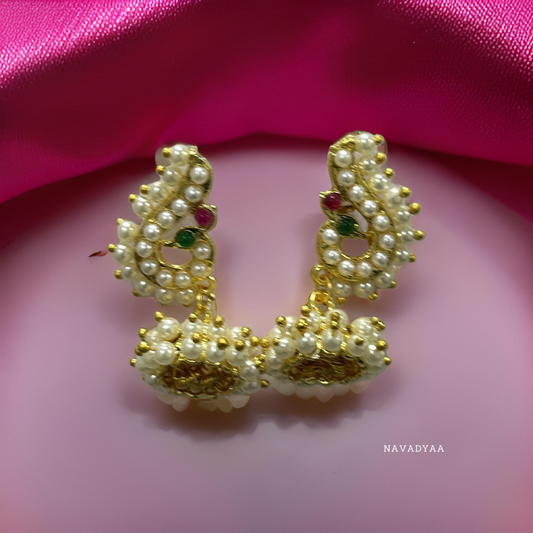 Peacock, Pink, White&Green Moti Jhumka, E0030