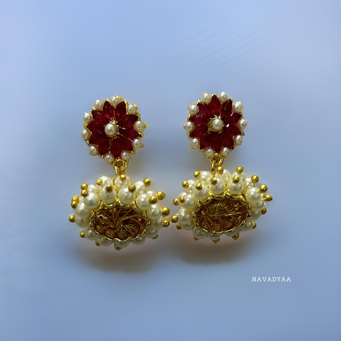 Flower, Pink & White, Moti Jhumka  E0033