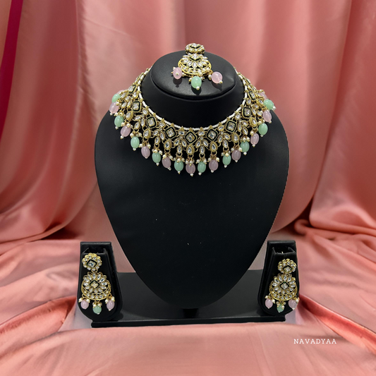 Traditional, Kundan Necklace Set, Pastel N002