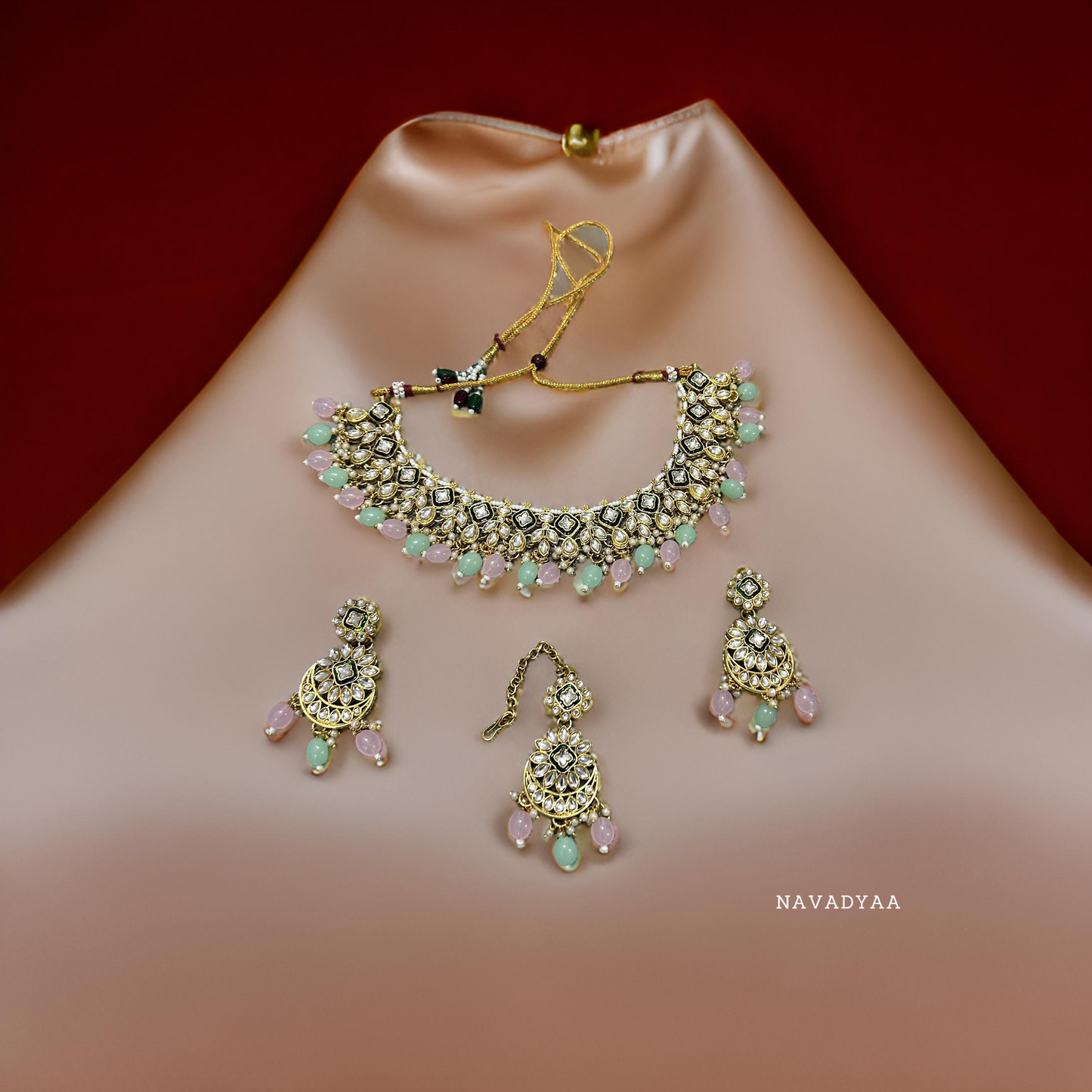 Traditional, Kundan Necklace Set, Pastel N002