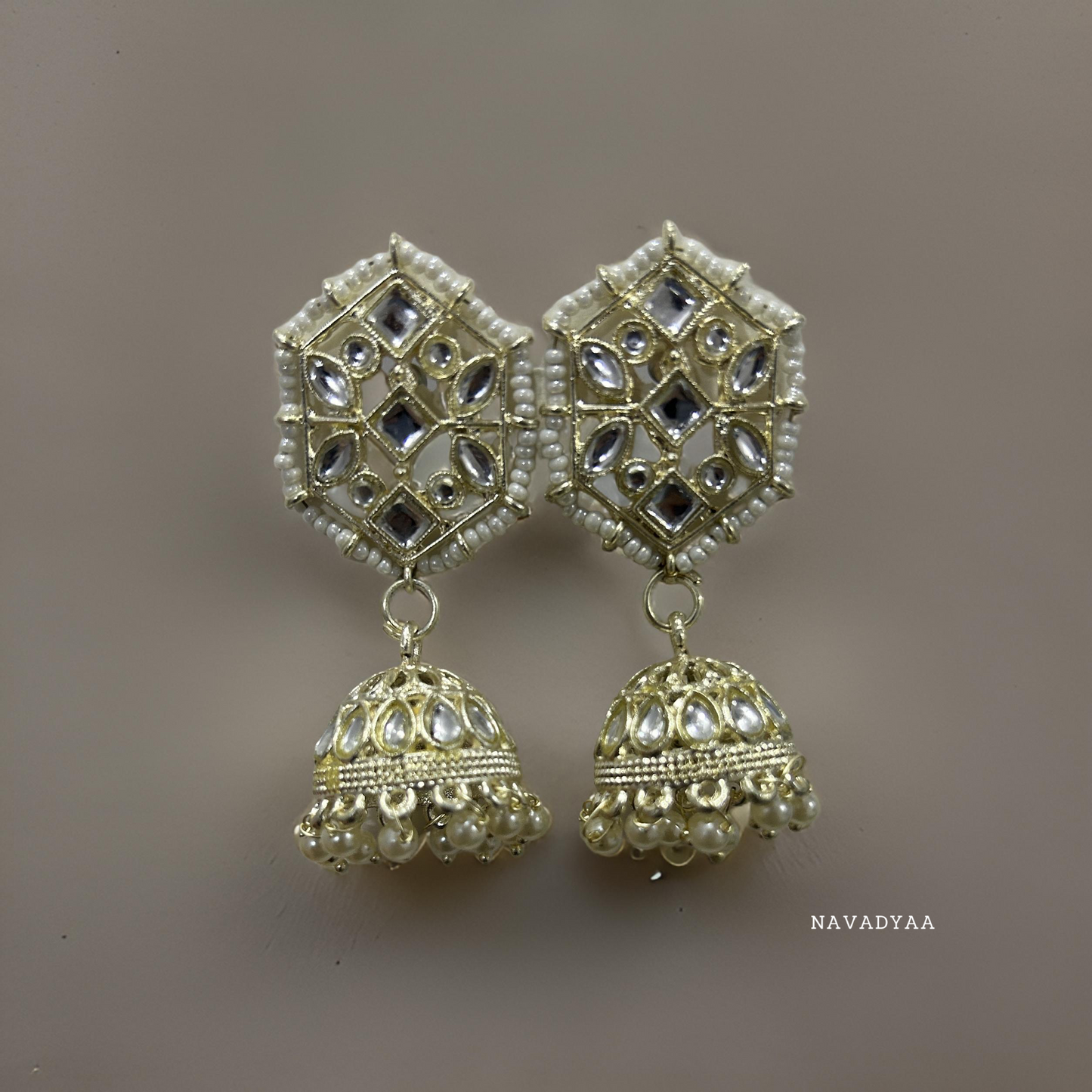 White Stone & Moti Jhumka E007