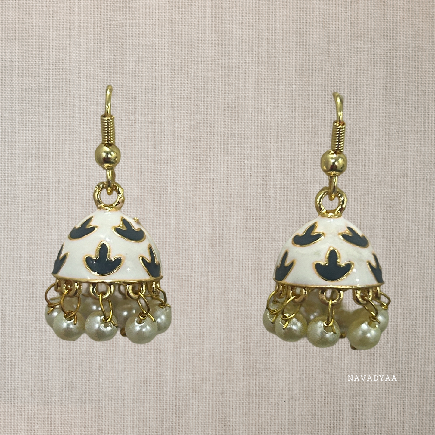 White Meenakari Jhumka , E0010