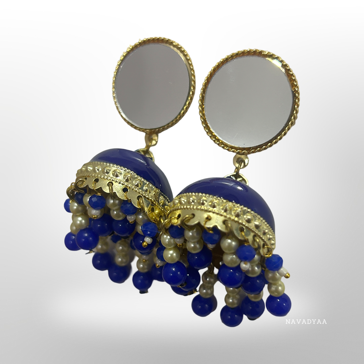 Blue Mirror Meenakari Jhumka  E0016