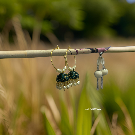 Green Circle Meenakari, Jhumka E0012