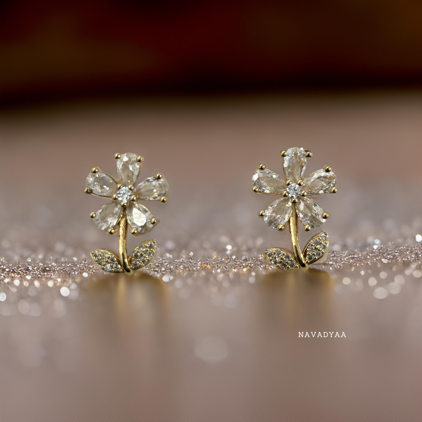 Gold & White AD Stone Stud Earrings, E0036