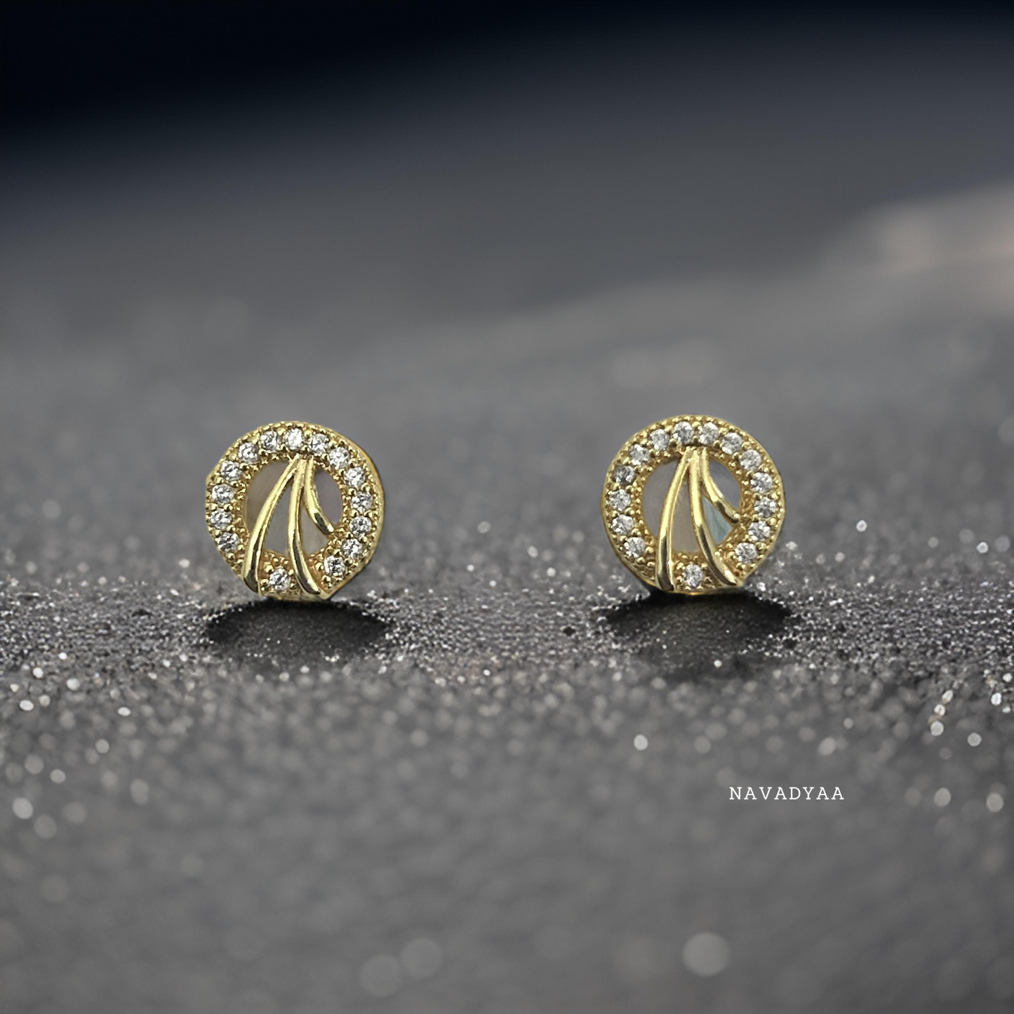 Gold & White AD Stone Stud Earrings, E0038