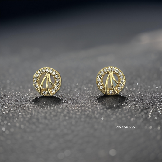 Gold & White AD Stone Stud Earrings, E0038