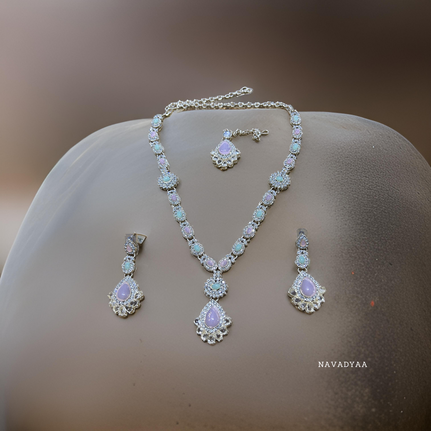 Traditional, Stones Necklace Set, Pastel N007