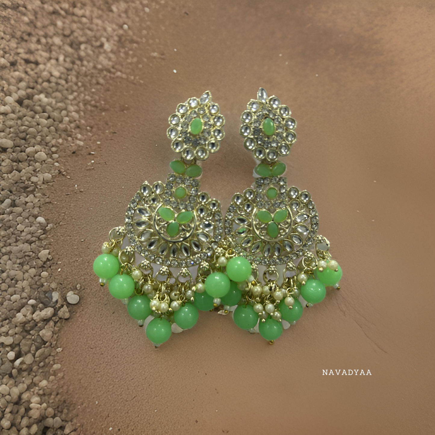 Green Kundan & Moti Jhumka  E001