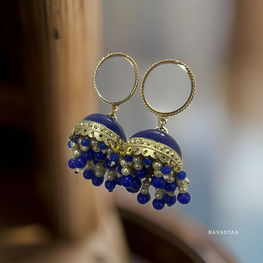 Blue Mirror Meenakari Jhumka  E0016